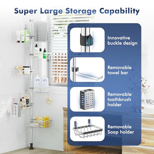 Shower Caddy Corner Tension Pole,Stainless Steel Shelves Bathroom Organizer - view 2