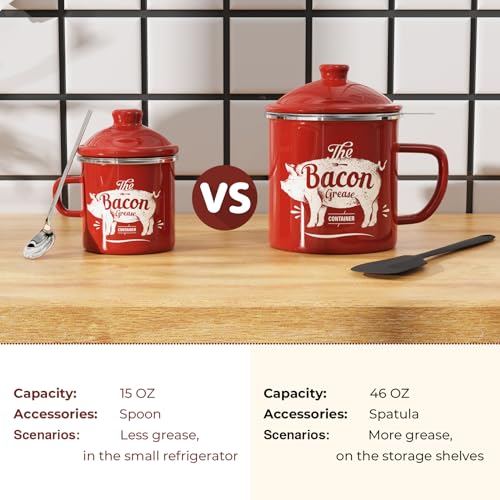 Bacon Grease Container with Strainer-15OZ Enamel Saver, Dishwasher Safe - view 3