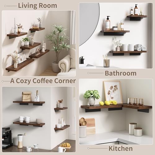 Solid Walnut Floating Shelf, 8 inch Small Natural Wood Wall Mounted Shelf for Bathroom, Kitchen, Bedroom, Living Room, Farmhouse Decor - view 6