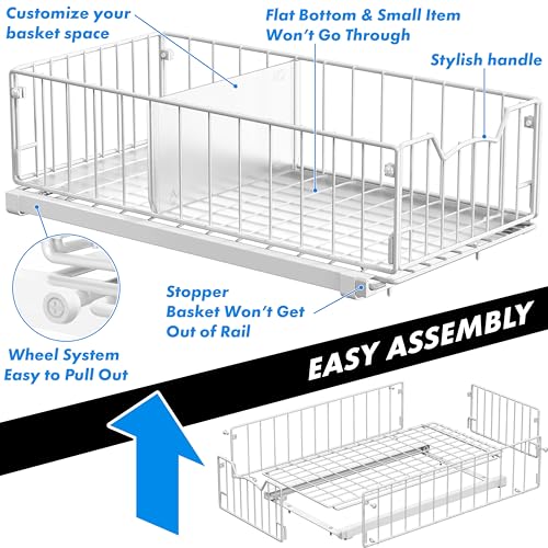 Pull-Out Cabinet Sliding Basket, 17.2Dx9.7Wx5H, White - view 6