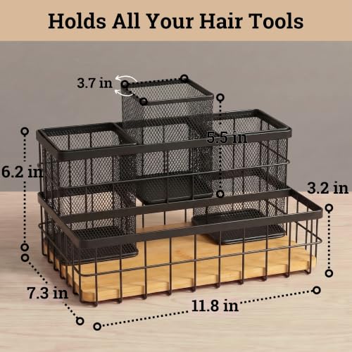 Hair Tool Organizer Countertop, Breathable Metal & Bamboo, Heat-Resistant - view 6