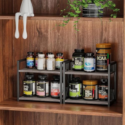 Countertop Shelf Organizer, 2 Tier Kitchen Spice Rack for Countertop, Wood Kitchen Counter Shelf for Home, Coffee Station Organizer (Grey,S) - view 3