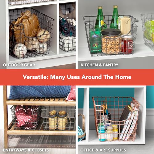 Diversified 98977 Scoop Wire Basket, Vintage-Inspired Steel Storage Solution for Kitchen, Pantry, Closet, Bathroom, Craft Room & Garage, Single, Satin Nickel (Pack of 4) - view 4