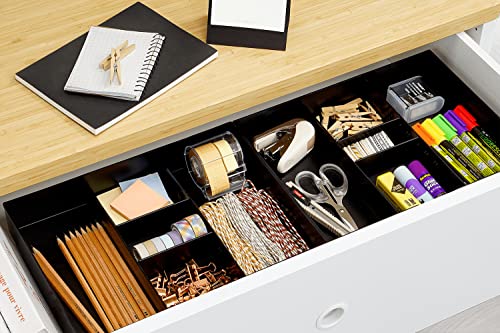 2 Pack 3 Slot Drawer Organizer with Two Adjustable Dividers - Junk Drawer Storage for Office Desk Supplies and Accessories, Black (2 Pack) - view 4