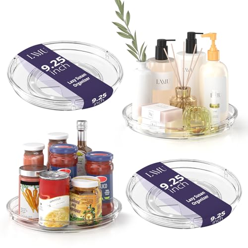 4 Pack Lazy Susan Turntable Organizer for Cabinet Pantry Fridge Clear