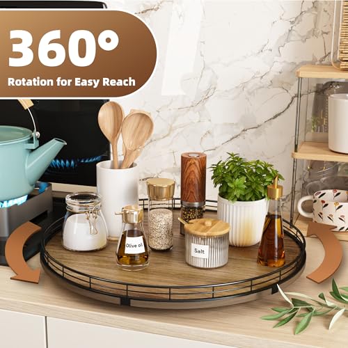 Acacia Wood 18" Lazy Susan Turntable Organizer for Table Top, Farmhouse Large Round Lazy Susan for Cabinet Kitchen Centerpieces Dining Table, for Condiments Charcuterie, Bathroom Vanity Tray Decor - view 3