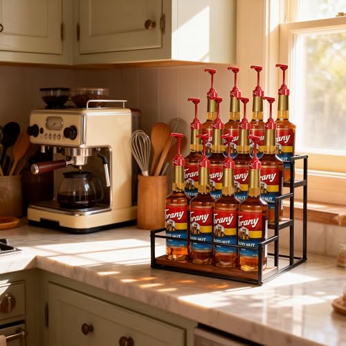 Coffee Syrup Rack Organizer 3-Tier 12 Syrup Bottles Holder Stand for Coffee Bar Station Storage Shelves for Syrup, Wine, Dressing for Kitchen Countertop - view 6
