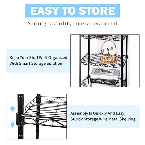 6-Tier Wire Shelving Adjustable Shelves Unit Metal Storage Rack for Laundry Bathroom Kitchen Pantry Closet Organization (Black, 16.6" L x 11.4" W x 64.6" H) - view 5
