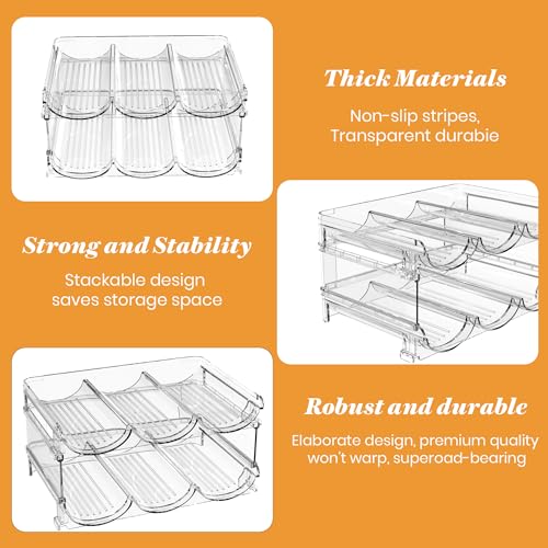 Plastic Stackable Wine Rack for Refrigerator, 2 Tier Large Capacity Water Bottle Organizer for Cabinet, Free-Standing Water Bottle Storage Rack for Fridge, Countertop, Pantry, Freezer, Hold 6 Bottles - view 4