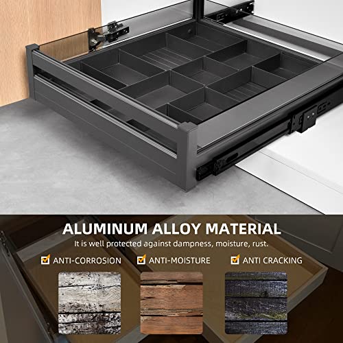 Pull Out Cabinet Organizer – 20" W x 21" D Aluminum & Glass Drawer Organizer with Removable Dividers, Heavy Duty Pull Out Shelf for Kitchen Cabinets, Sliding Storage Tray, DIY Single Tier - view 4