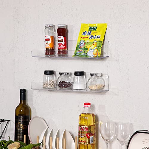 4 PCS Clear Acrylic Floating Wall Ledge Shelf 15 Inch Wall Mounted Nursery Kids Bookshelf, Invisible Hanging Shelves for Wall Storage,Toy Picture Ledge Display Shelf Bathroom Storage Shelves - view 7