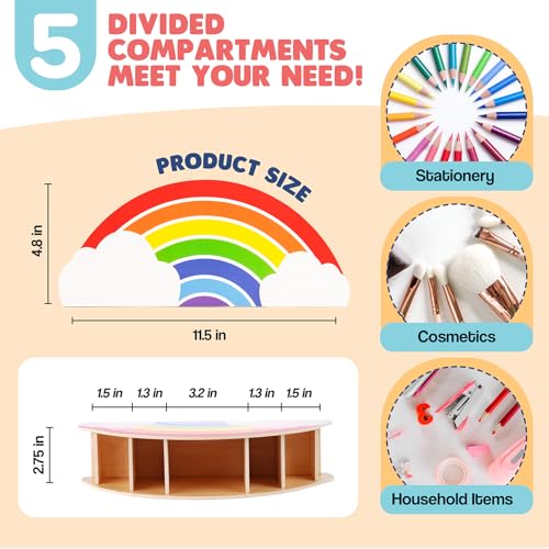 Rainbow Wooden Desk Organizer Natural Wood No Smell Childfriendly Cute Pen Pencil Holder Caddy for Office Supplies Classroom for Art Supply Makeup Brush Storage for Kids Present - view 2