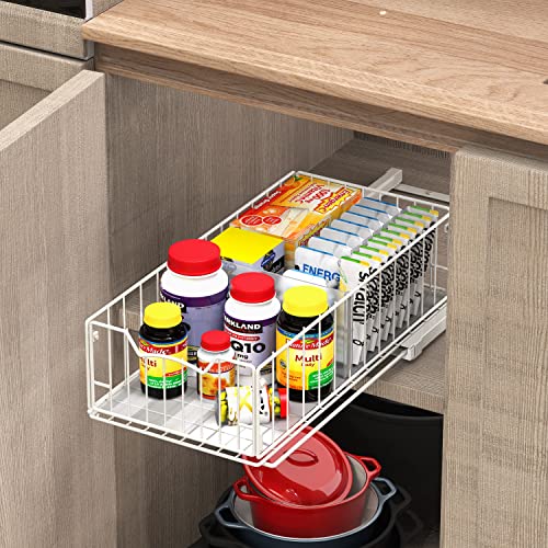 Pull-Out Cabinet Sliding Basket, 17.2Dx9.7Wx5H, White - view 4