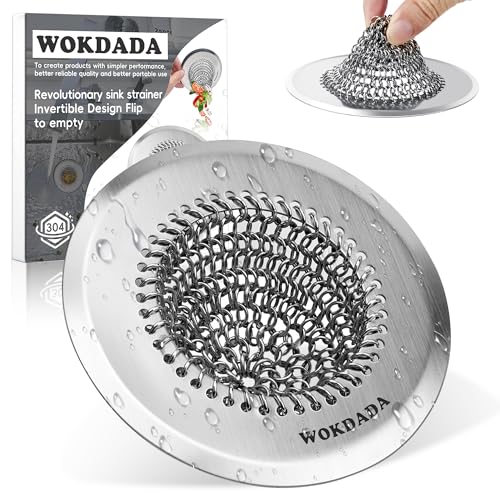 Kitchen Sink Drain Strainer,Patented Reversible Chain Mesh Basket Anti-Clog