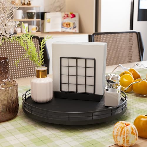 13" Lazy Susan Turntable Organizer for Table Top, Round Wooden Lazy Susan for Cabinet Kitchen Decor Centerpieces Coffee Table, Storage Condiments Spices, Bathroom Vanity Tray for Soap, Black - view 4