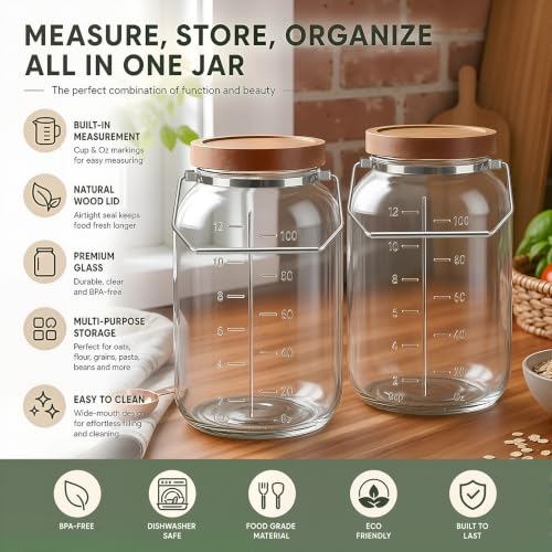 Glass Flour Sugar Storage Containers with Wood Lid and Handle - view 2