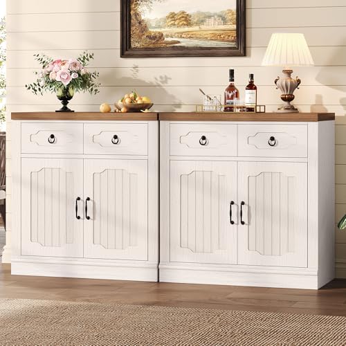 Buffet Cabinet with 2 Drawers, 32" Sideboard Buffet Storage Cabinet with Doors and Shelves, Farmhouse Coffee Bar Station Kitchen Cabinet for Dining Room, Living Room, Entryway, White - view 3