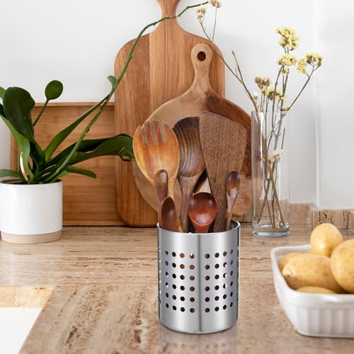 Metal Utensil Holder Set, Small SUS401 Steel Utensil Holder Flatware Silverware Spatulas Utensils Drying Rack for Kitchen Countertop, Kitchen Home Office Organizers,Silver (3 Pack) - view 4
