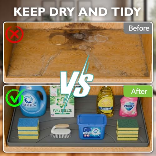 Under Sink Mat 31" x 22", Silicone Under Sink Liner for Kitchen and Bathroom, Waterproof Cabinet Protector Drip Tray, Protects Cabinets from Leaks and Spills - view 4