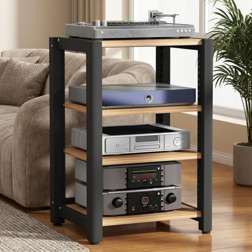 HiFi Stereo Rack with 4 Adjustable Shelves Rolling Design for Easy Mobility Perfect for Home Audio & Entertainment Systems Sturdy & Stylish Storage Solution