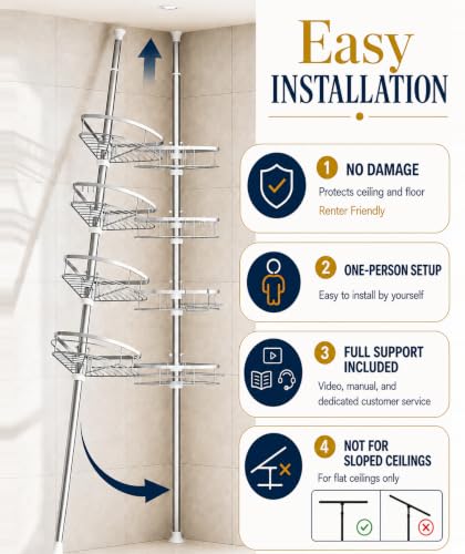 Rustproof Corner Shower Caddy Tension Pole for Bathroom Organizers - view 6