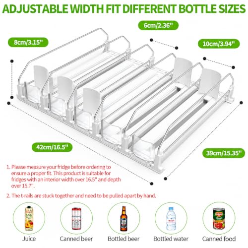 Drink Organizer for Fridge, Soda Can Organizer for Refrigerator with Automatic Pusher Glide, Adjustable Width Drink Dispenser for Fridge, Holds up to 25 Cans or Bottles, 5 Row - view 2
