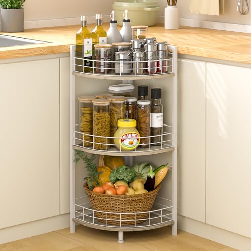 Bathroom Standing Shelf, 3 Tier Free-Standing Shelf Units, Open Floor Shelves, Triangular Curved Corner Shelf Stand for Small Space, Ideal for Bathroom,Kitchen,Vanity Storage and Organizer - view 3