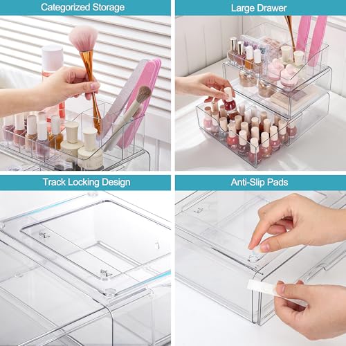 3 Tier Clear Makeup Organizer with 2 Drawers - view 6