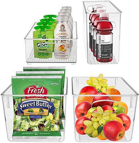 Plastic Storage Bins Stackable Clear Pantry Organizer Box Bin for Organizing Kitchen Fridge, Food, Snack Pantry, Fruit, Vegetables, Bathroom, Wide & Narrow Deep Container Set