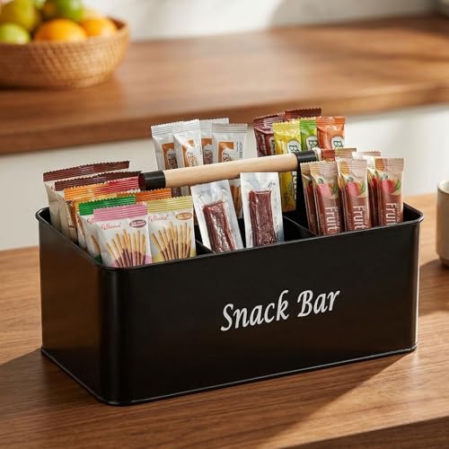 Snack Box Container for Countertop, Pantry Storage Bin with Handles, Snack Bar Organizer for Candy, 4-Compartment Food Container, Plastic Storage Bins for Kitchen, Office - view 6