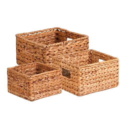 Woven Water Hyacinth Wicker Storage Baskets, Nesting Set of 3