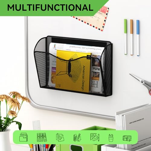 Magnetic File Holder - Heavy Duty Wall File Organizer for Refrigerator & Whiteboard - Strong Magnet Mail Holder & Magazine Rack, No Drilling Document Storage Basket for Office Cabinet - view 5