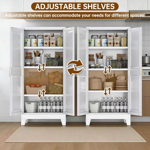 Small White Metal Pantry Cabinet with Doors, 61.4-Inch Tall - view 5