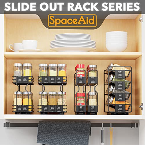 Pull Out Spice Rack Organizer with 20 Jars, Heavy Duty Slide Out Seasoning Organizer for Kitchen Cabinets, with 801 Labels and Chalk Marker, Left Facing - view 6