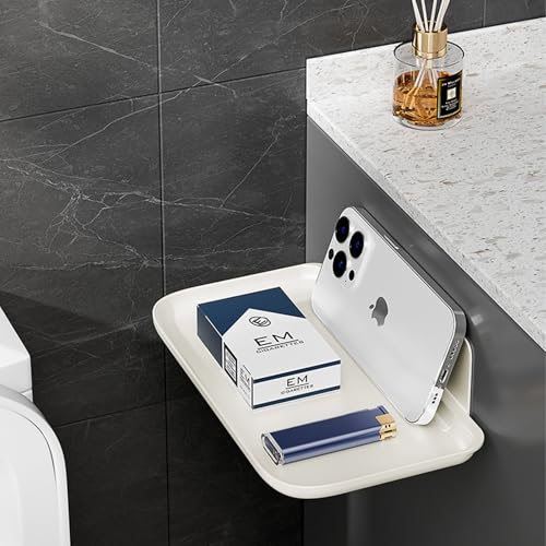 2-Pack Foldable Floating Shelves for Wall | No Drill White Wall Shelves | Small Floating Shelf for Bathroom, Bedroom, RV, KitchenAdhesive Shelves for Phones, Watches | Renter Friendly - view 5