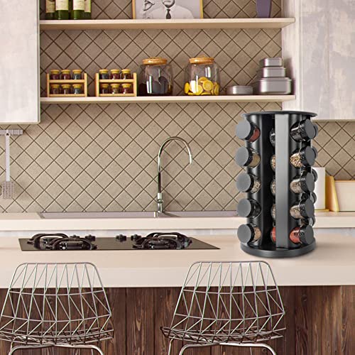 Black Countertop Rotating Spice Rack, Round Empty 20-Jars Revolving Spice Rack Organizer, 135 Spice Labels with Funnel Complete Set, for Kitchen Countertop, Cabinet - view 6