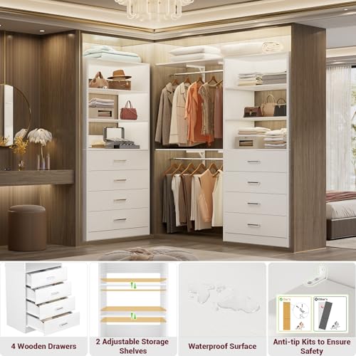 Closet Drawers System, 21.3" Wood Closet Organizer System, White - view 4