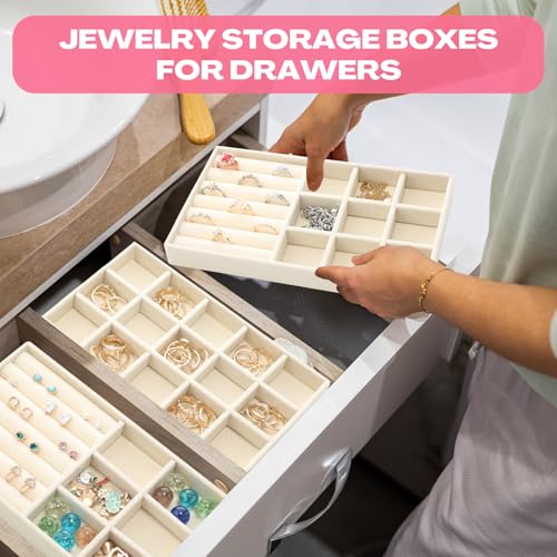 16 Pcs Jewelry Trays, Velvet Stackable Organizers, Beige Beige - view 3