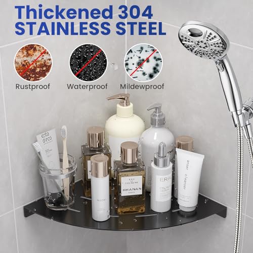 2 Pack Corner Shower Shelves Load Capacity 40 lbs 304 Stainless Steel Shower Corner Shelf Will not Rust 8in Shower Shelf for Inside Shower Matte Black Drilling Installation - view 4