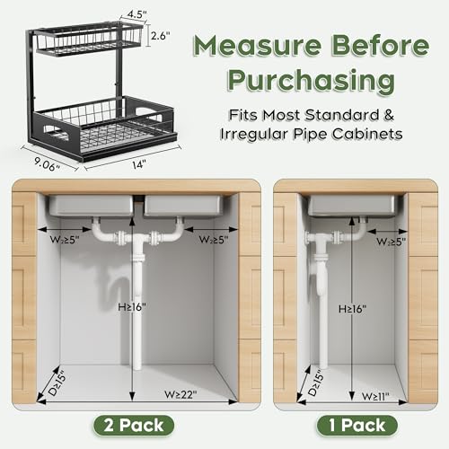 Under Sink Organizer, 1-Pack L-Shaped Metal Pull-Out Drawers for Kitchen - view 2