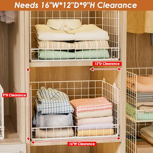 6-Tier Stackable Closet Organizers and Storage Shelves, Closet Shelf Organizer Basket Bins, Foldable Sweater Storage for Clothes Organizer System, White（Patent No. 30022416） - view 4
