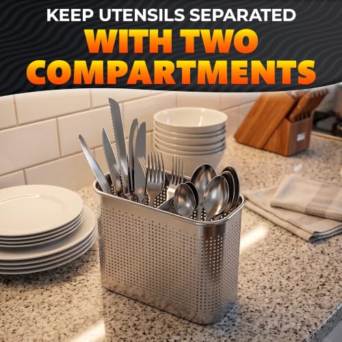 Large 2-Compartment Chopstick Holder for Dishwasher, Stainless Steel Basket - view 7