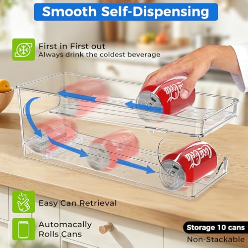 2 Packs FIFO Rolling Soda Can Organizer for Fridge, Holds 20 Cans - view 3