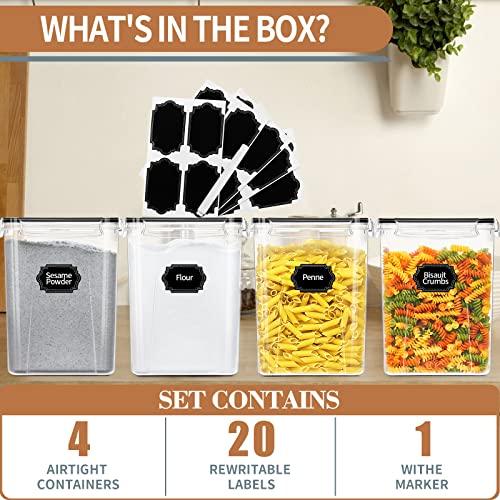 Large Airtight Food Storage Containers 5.2L / 195oz, 4pcs Pantry Kitchen Organizers and Storage for Flour, Sugar, Baking Supplies, BPA Free, Plastic Flour Containers with 20 Labels & Maker - view 3