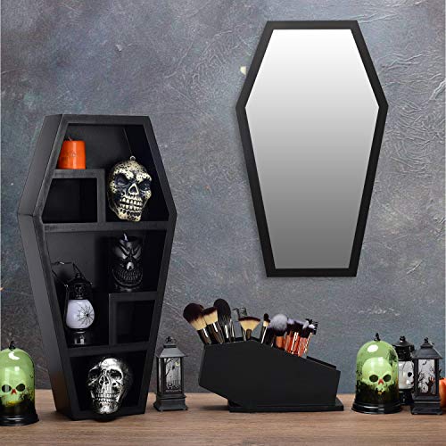 Coffin Brush Holder - Gothic Desk Organizer - Wooden Coffin Pen Holder -Spooky Gothic Decor for Bathroom, Living Room or Bedroom- Black - 10x 5x3.25 Inches - view 6