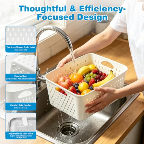 4 Pack Heavy-Duty Fruit Storage Containers for Fridge, Produce Fresh Keeper - view 6