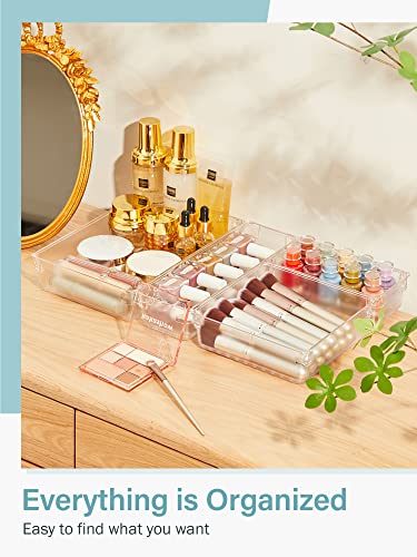 16 Pcs Drawer Organizer Set, 5-Size Bathroom Vanity Trays Makeup Desk Dividers Versatile Storage Bins Clear Plastic Container for Dresser, Bedroom, Kitchen, Office - view 4