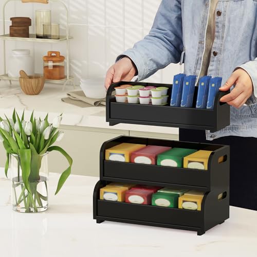 3-Tier Bamboo Tea Bag Organizer, Stackable Tea Holder for Countertop, Black - view 4