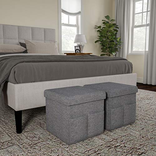 Set of 2 Ottomans with Storage Pockets - 15-Inch Folding Foot Rests or Storage Organizers for Bedroom, Living Room, or Dorm (Gray) - view 5
