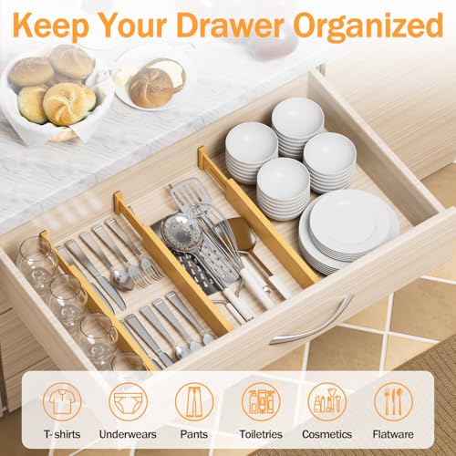 Bamboo Drawer Dividers Organizers, 2.56" High, 17"-21.8" Adjustable, 4 Pack - view 2